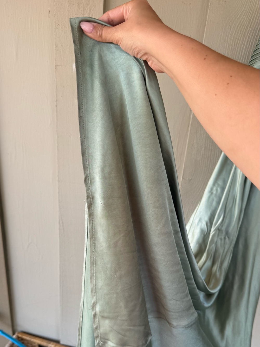 Satin strapless Maxi Dress in sage green - Picture 4 of 6